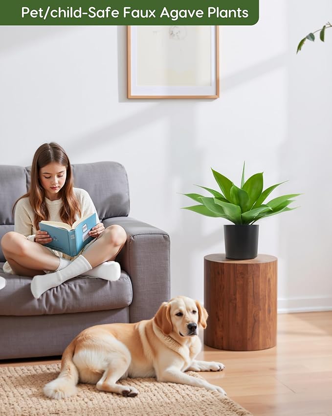 Velener Fake Agave with Black Pot, Artificial Plant Outdoor Agave - Fake Plants for Indoor and Outdoor Decor(15 Inch)