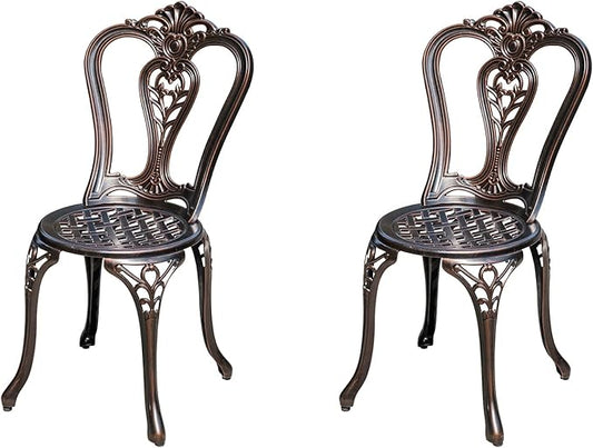Outdoor Dining Chair Cast Aluminum Patio Chairs Set of 2 All-Weather Patio Dining Chair with Adjustable Feet for Backyard Garden (Crown Chair)