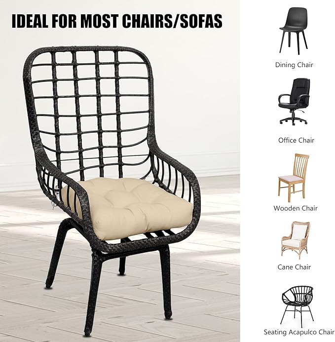 RACE LEAF 4 Pack 17x17 Inch Patio Chair Cushions, Thickened Seat Cushions Waterproof Stain Resistant with Non-Slip Ties (Khaki)