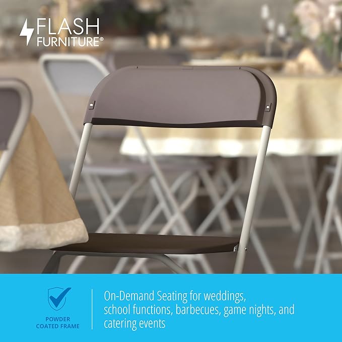 Flash Furniture Hercules Series Plastic Folding Chair Brown - 10 Pack 650LB Weight Capacity Comfortable Event Chair-Lightweight Folding Chair