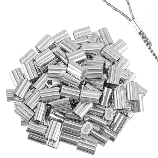 1/8 Inch 200 FT 316 Stainless Steel Wire Cable, 7x7 Inch Aircraft Cable, Wire Rope 100 PCS Strand Construction Braided with Crimping Sleeves, 660lbs/300kg Breaking Strength