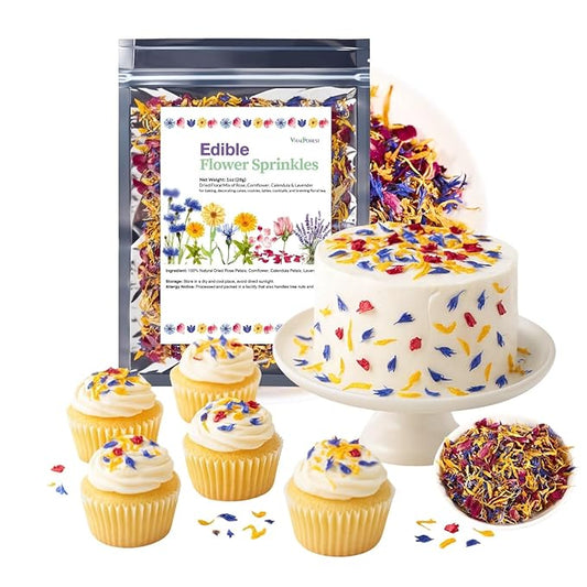 Edible Flower Sprinkles for Cake Decorating– 1oz Dried Edible Flowers Mix Rose, Cornflower, Calendula, Lavender– Edible Cake Decorations, Cupcake Sprinkles Flower for Drinks, Cocktails & Desserts