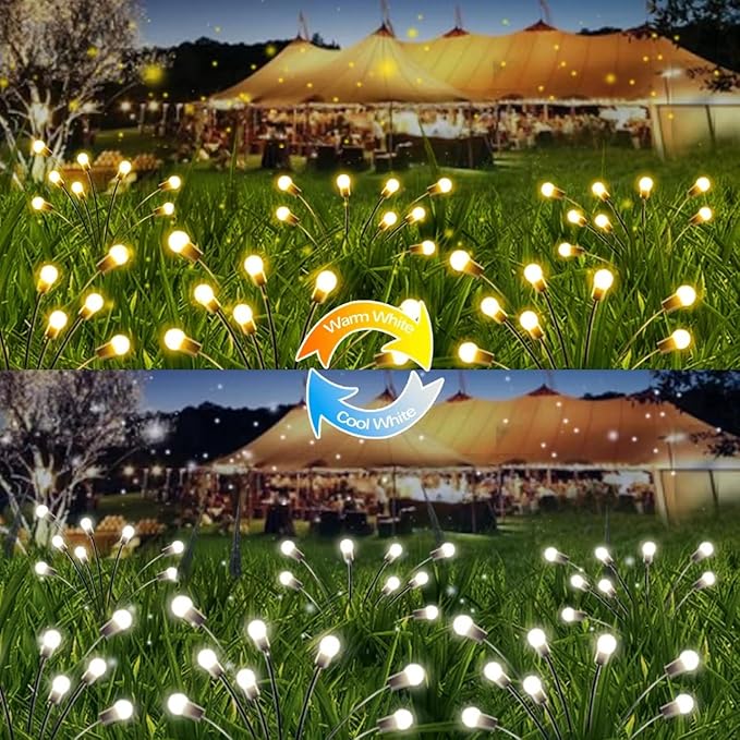 6-Pack Solar Garden Lights, 48 LED Solar Lights Outdoor for Garden Decor, Waterproof Firefly Light Outdoor (Sway by Wind), Swaying Light for Yard Patio Landscape Decorations (Warm White & Cool White)