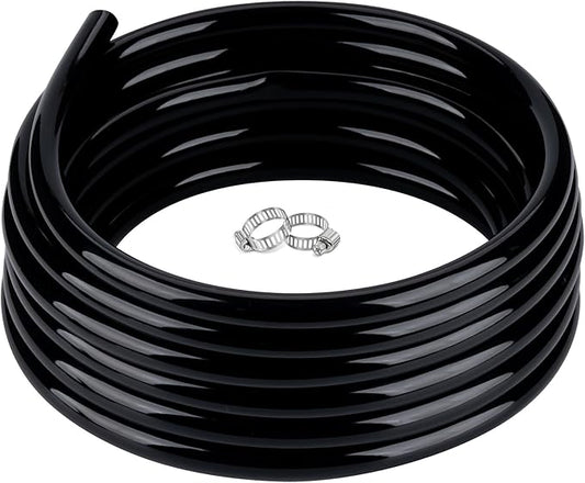 1/4" id - 100ft Black Vinyl Tubing Flexible PVC Tube Hybrid Hose Transfer Water Fuel Gas for Pond Fountain Garden Waterfall, Durable and Safe, with 2 Hose Clamps