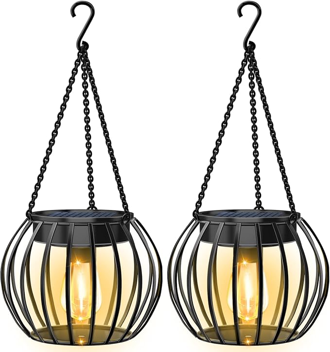 UBright 2 Pack 15" Solar Lights Outdoor Decorative Metal Solar Lanterns Outdoor Waterproof Hanging Lights for Outside Lanterns for Garden Yard Patio