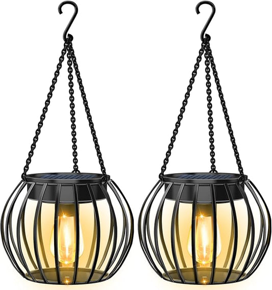 UBright 2 Pack 15" Solar Lights Outdoor Decorative Metal Solar Lanterns Outdoor Waterproof Hanging Lights for Outside Lanterns for Garden Yard Patio