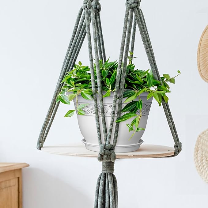 10 Inch Plant Pots with Drainage Hole - Lightweight Flower Pots for Herbs and Flowers - Home Decor Plastic Planters for Indoor Outdoor Plants- Pack of 4 (White, 10 inch)