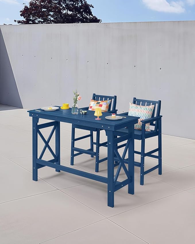 HDPE Outdoor Bar Table, 41" Rectangular Patio Bar Tables, Outdoor Counter Height Table Adirondack Patio Bar Height Table, HDPE Outside Pub Tables for Outside, Balcony, Deck, Poolside, Navy