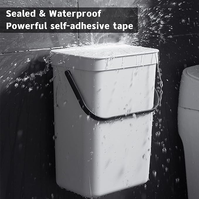 stonespace Hanging Trash Can, 3.2 Gallon/12L Small Waste Bin with Lid for Kitchen Cabinet Door or Under Sink, Bathroom Trash Bin with Lid, Food Waste Bin, 1 Pack White