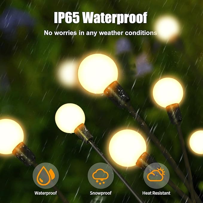 Solar Garden Lights, 4 Pack 32 LED Outdoor Firefly Lights, Waterproof Solar Pathway Lights, Swaying Decorative Solar Lights for Yard, Patio, Pathway, and Garden, Warm White Glow