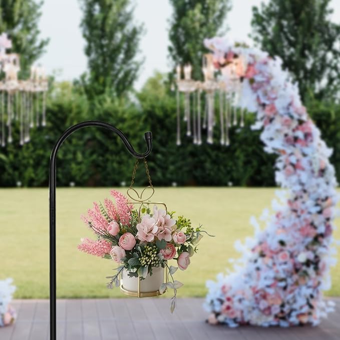 MIXXIDEA 4/8PK Heavy Duty Garden Shepherds Hooks for Outdoor, Premium Metal Shepherds Hooks, Height Adjustable Bird Feeder Hanger, Hanging Basket Hooks 37” Inch Tall Hanging Plant Hooks (4PK)