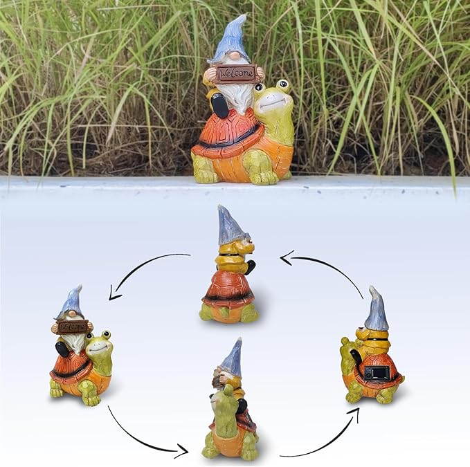 Welcome Solar Gnome Clearance Riding Turtle Statue for Garden Decor - Solar Outdoor Christmas Statue Sculpture Home and Garden Decor for Patio,Yard,Balcony Ornament,Turtle Figurine Light Gifts