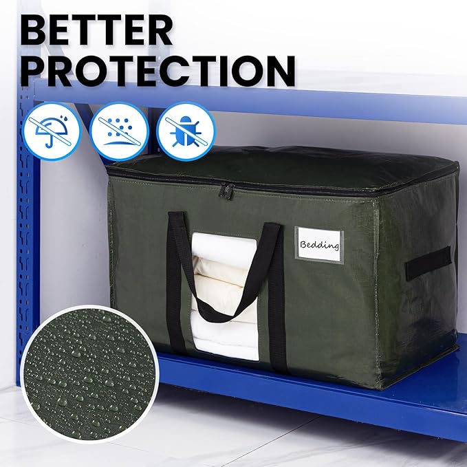 TAILI 10 Pack Green Extra Large Storage Bags, Heavy Duty Totes with Visible Window, Wrap Around Handles, Perfect for Moving