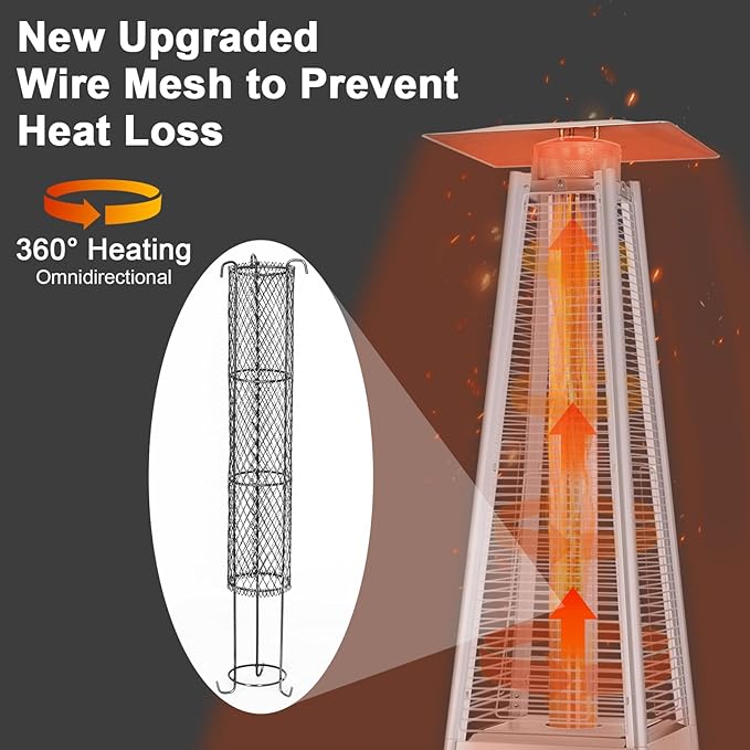 Hykolity 48000 BTU Pyramid Patio Heater, Outdoor Propane Heaters with Wheels and Cover, Glass Tube Propane Patio Heater for Backyard, Garden, Porch and Pool, Silver Grey