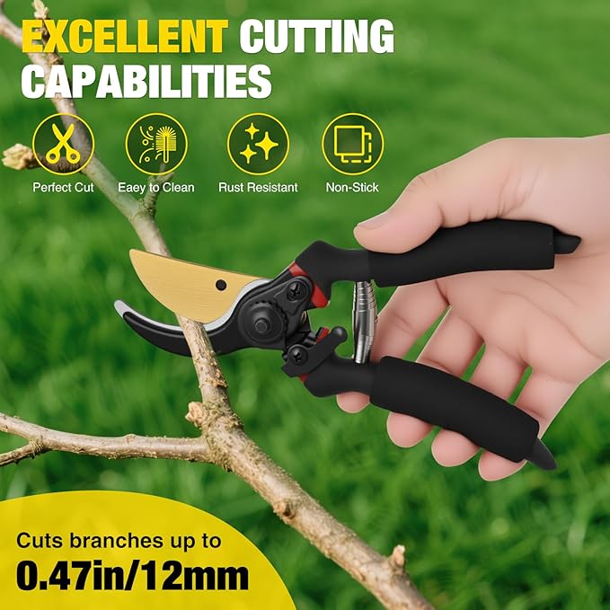 Yesker Pruning Shears for Gardening 8" Professional Bypass Garden Scissors Yard Clippers with Sharp Carbon Steel Blade Heavy Duty Hand Pruners for Branch Flower Plant Trimming Cutting Gardening Tools