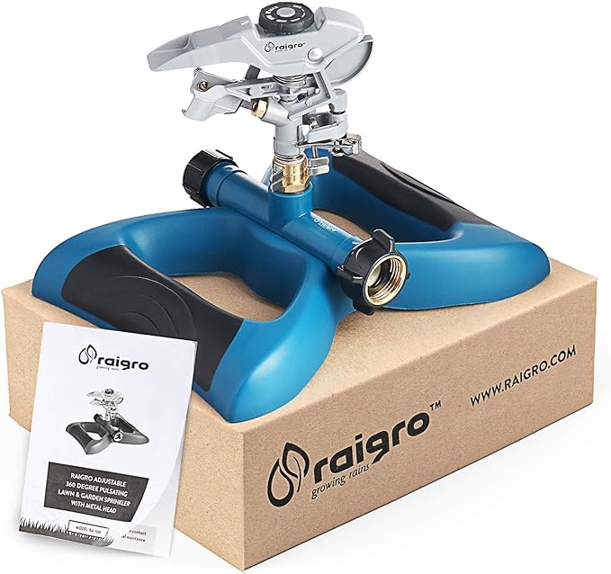 Lawn Sprinkler with Metal Head - 360 Degree Pulsating Garden Water Sprinkler for Lawn - Waters up to 85 feet in Diameter, Adjustable Spraying Area and Distance