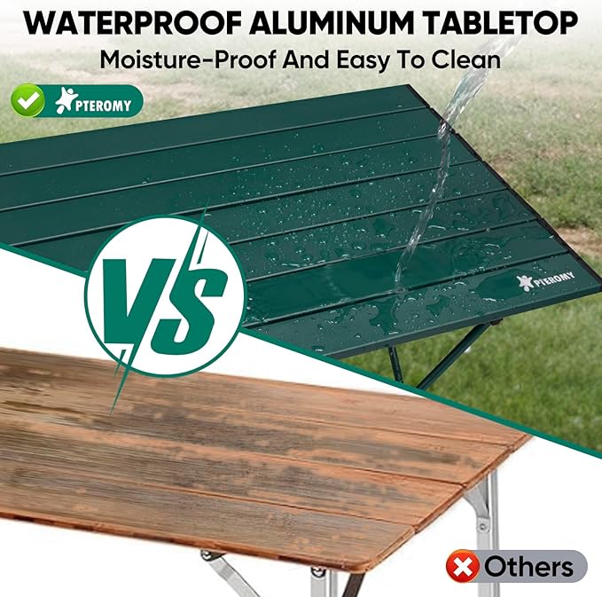 PTEROMY Small Folding Camping Table, Portable Beach Table with Ultralight Aluminum Tabletop for Travel, Outdoor, Camping, Picnics, and BBQs (Green)