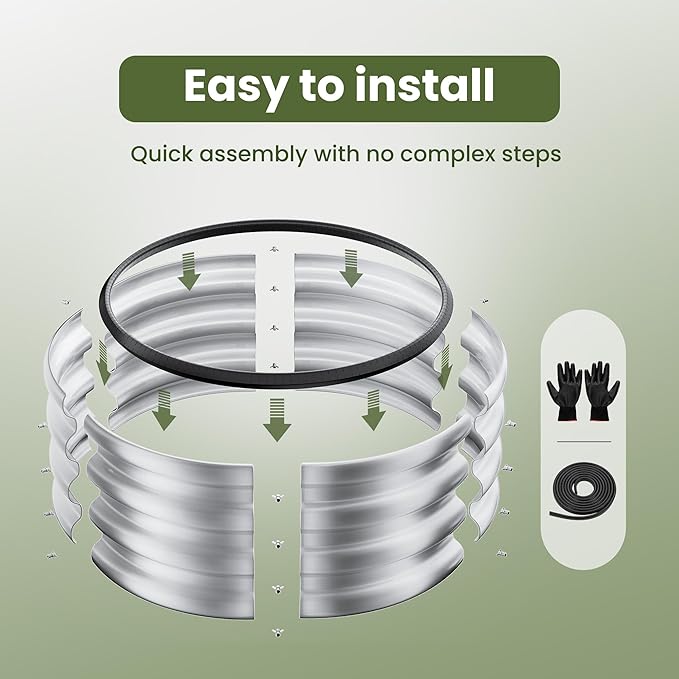 ZXZYHFTY Round Galvanized Raised Garden Bed kit,Silver Outdoor Garden Raised Planter Box, Round Large Metal Raised Garden Beds for Vegetable 2 * 2 * 1ft 3 Pcs