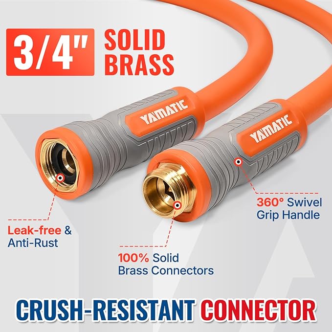 YAMATIC Heavy Duty Garden Hose 5/8 in x 60 ft with Swivel Fitting, Super Flexible Water Hose, All-weather, Lightweight, Burst 600 PSI