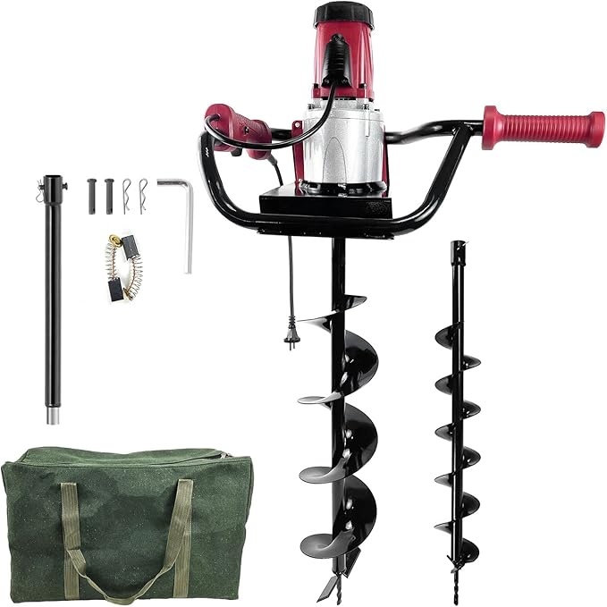 JACKCHEN 6-Inch & 4-inch Electric Post-Hole Digger with Storage Bag, Earth Auger Drill, Auger Bit Earth Auger with Carry Bag, Ideal for Post Hole Digging, Drilling, Tree Planting