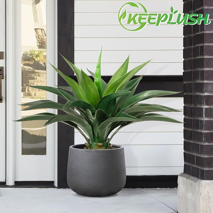 Artificial Agave Plant 2ft - 24" Large Fake Aloe Vera Plants Indoor with Fake Grass - Fake Floor Plant for Front Porch Patio Home Office Door Step Hotel Desert Style Decor 1PCS