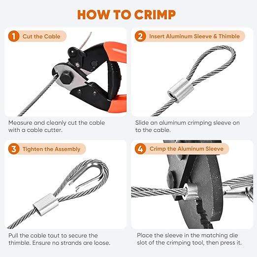 250FT 1/8" Stainless Steel Cable with Wire Rope Crimping Tool and Cable Cutter, 1760 lbs Breaking Strength, 7x7 Strands Aircraft Cable for Deck Railing, Porch Fence, String Light