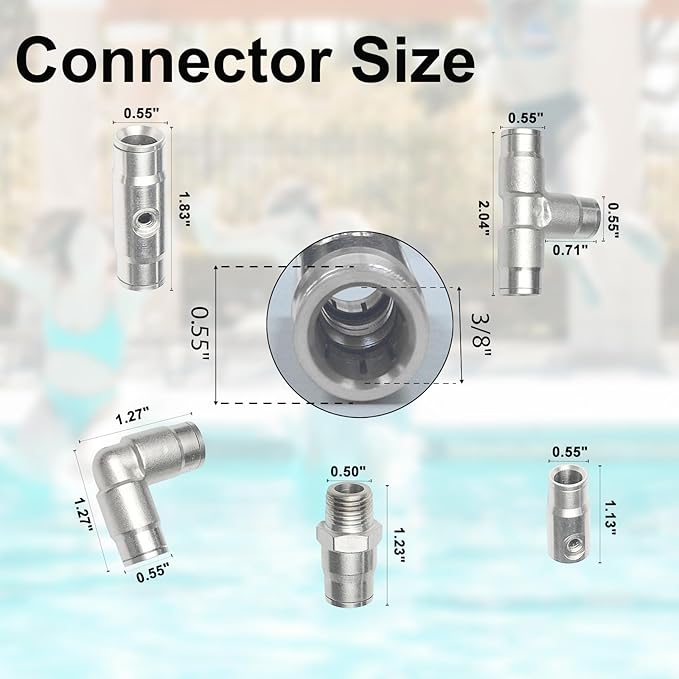 Brass Patio Misting Kit – 11pcs Brass Micro-Nozzles & 16pcs 3/8″ Slip Connectors for Outdoor Cooling (UNC 10/24, 0.012″ Precision Orifice, 15-280 psi)