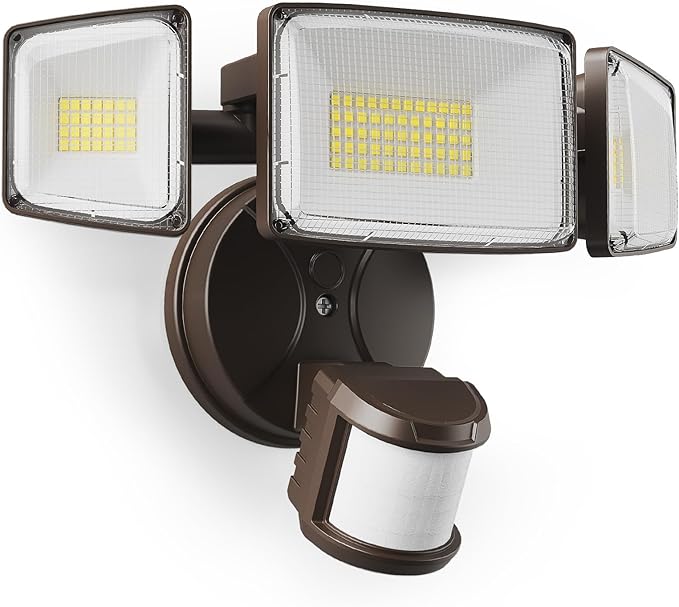 Onforu 75W LED Motion Sensor Outdoor Lights, Dusk to Dawn Flood Light Outdoor Motion Sensor, Hardwired Security Lights Floodlights Outside 7500LM 6500K Daylight IP65 Waterproof (Brown)