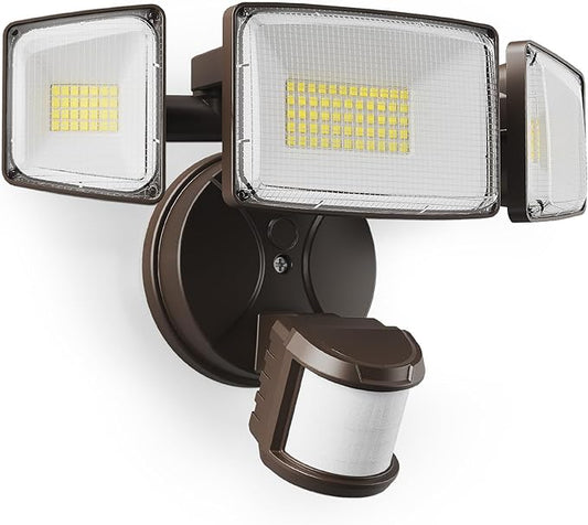 Onforu 75W LED Motion Sensor Outdoor Lights, Dusk to Dawn Flood Light Outdoor Motion Sensor, Hardwired Security Lights Floodlights Outside 7500LM 6500K Daylight IP65 Waterproof (Brown)