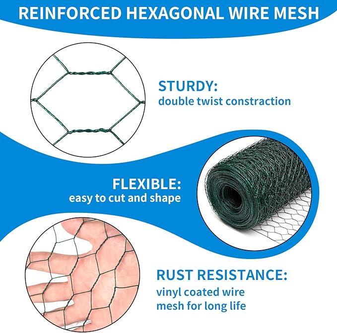 24'' x 150' Green Chicken Wire Fencing, 1 inch Chicken Wire and 20 Gauge Poultry Netting, Garden Mesh Fence Roll for Floral Arrangements/Crafts/Farm/Livestock/Pet Protection