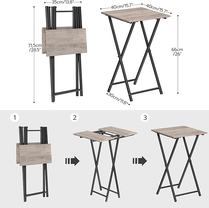 HOOBRO Folding TV Tray Table, Wooden TV Tray, Portable Sofa Side Snack Table, Industrial Desk for Small Spaces, Space-Saving, Easy to Install and Fold, Greige and Black BG27BZ01