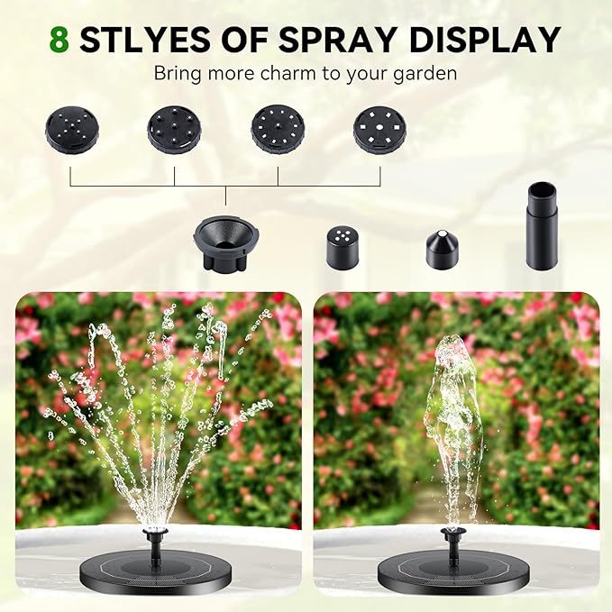 Solar Bird Bath Fountain Pump, Upgrade Solar Powered Water Fountain for Bird Bath Solar Fountain with 8 Nozzles, Small Solar Fountain, Solar Water Birdbath Fountain for Outdoors-2.5W