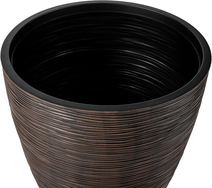 Newport 50‑Gallon Flat‑Back Rain Barrel with Stand & Planter Bundle – Bronze | Removable Lid, UV-Stabilized Outdoor Water Storage