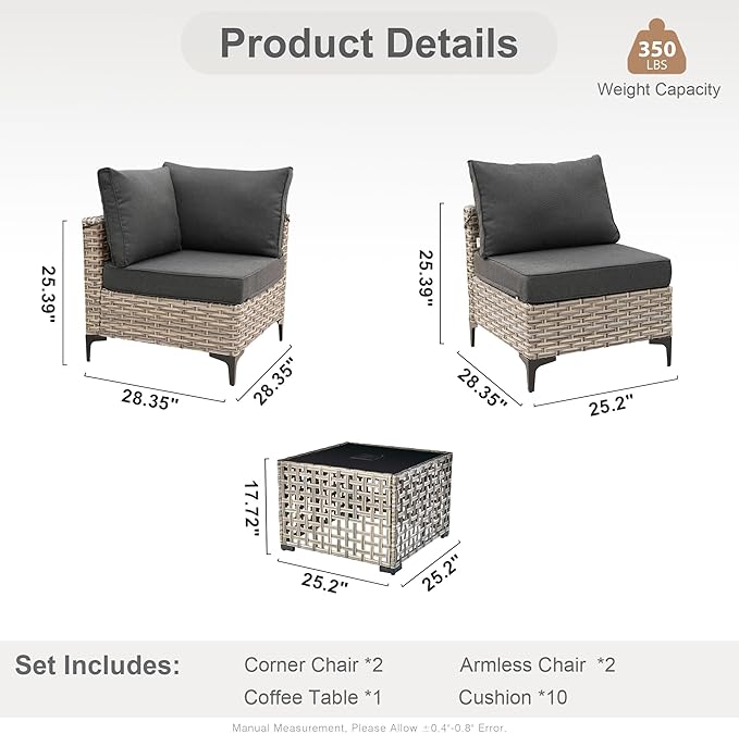 Outdoor Sectional Patio Furniture Set with Glowing Table,5 Pieces Wicker Conversation Sets L Shaped Couch Out Door Sofa Set Outside Furniture for Garden Deck Yard Porch,Black