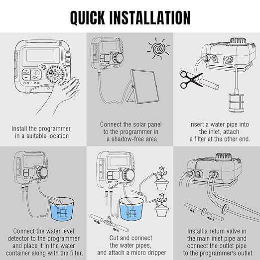 Raddy WS-1 Drip Irrigation Kit, 5W Solar Powered Automatic Watering System, Easy DIY Water Timer for Plants on The Balcony, Gardens, and Green House, Supported 15 Pots