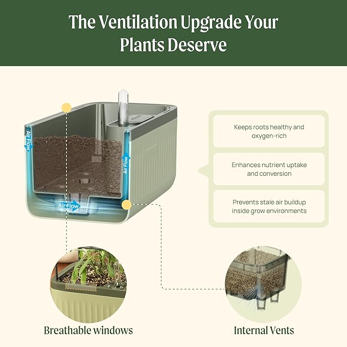 Vego garden Herb Indoor Plant Box, Self Watering Planters Pots for Indoor Plants with Trellis for Kitchen Window Sill or Countertop Plants Cage - Sage Green