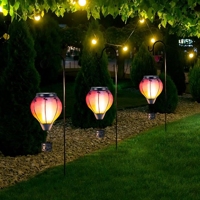 Starsoul 2 PC Starsoul 2 PC Glass Solar Hot Air Balloon Flickering Flame Hanging Garden Light Purple Waterproof Hot Air Balloon Solar Lantern with Large Basket