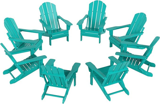 Westin Outdoors Laguna WO Outdoor Adirondack Folding Patio Chairs 8 PCS Set Retro Beach Aesthetic for Backyard, Lawn, Patio, Deck, Garden, Weather Resistant Polyethylene Plastic Lounger (Turquoise)