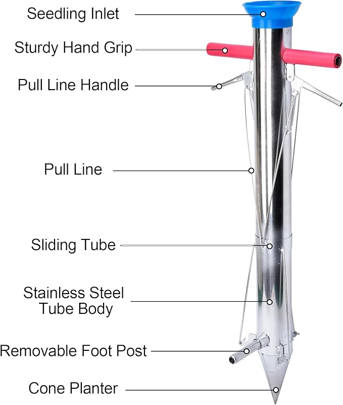 AIWFL Seedling Transplanter Long Handled Bulb Planter Tools Vegetable Young Plant Manual Plant Transplanter Stainless Steel Planting Garden Tools