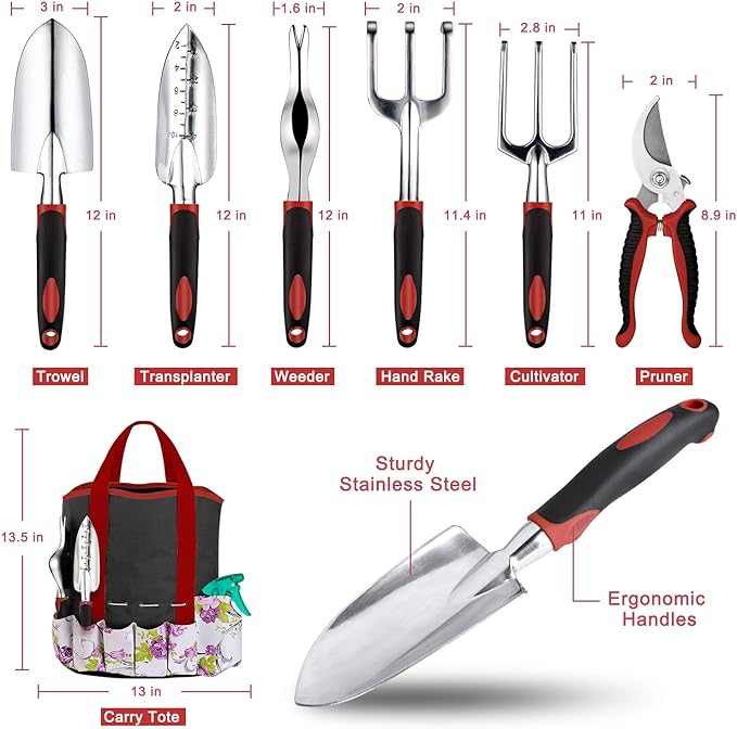 Garden Tools Set 83 Piece, Succulent Tools Set Included, Heavy Duty Aluminum Gardening Tools for Gardening, Non-Slip Ergonomic Handle, Durable Storage Tote Bag, Gifts for Men Women