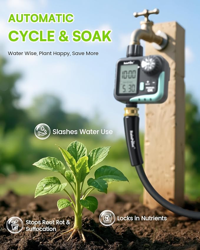 RAINPOINT Sprinkler Timer - Cycle & Soak Water Timer for Garden Hose with Rain Delay/Automatic Watering/Manual Watering, Programmable for Lawn, Yard, Irrigation System, Outdoor