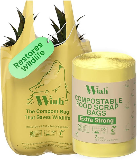 Small Compost Bags for Countertop Bin - Extra Strong 50-Count Compostable Trash Bags 3 Gallon - BPI Certified - Supports Wildlife - Premium 3 Gallon Compostable Bags for Kitchen Compost Bin