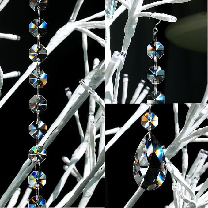 1ft 8pcs Teardrop Crystals Garland, Hanging Chandelier Crystals Prism Beads Chain for Wedding Home Decoration Clear GOLDENHAITAI