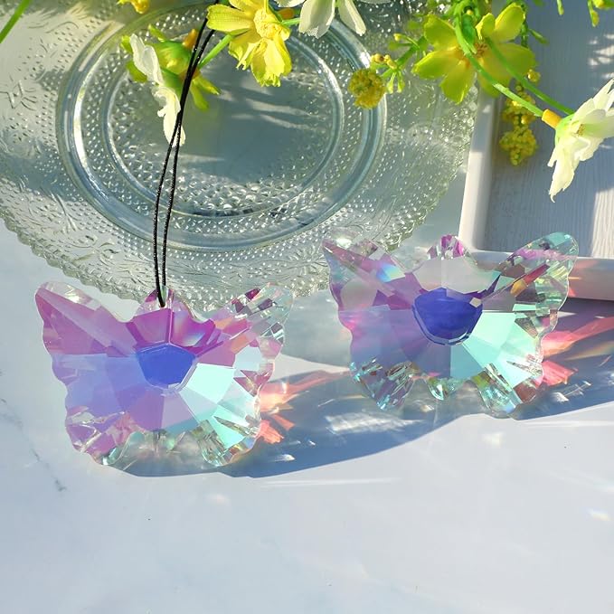 2 Pack Butterfly Crystal Suncatchers, 70mm Large Sun Catchers for Hanging Ornaments Decorative Indoor and Outdoor Windows