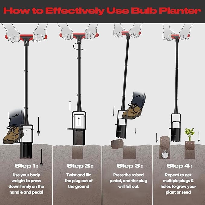 Long Handle Bulb Planter Tool, Standing Gardening Bulb Transplanter, Turf Remover Lawn Inserter - for Digging Holes