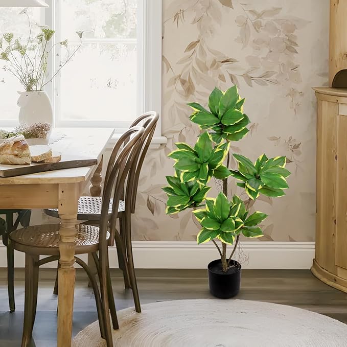 Artificial Tree 2.95Ft Faux Agave Plant Fake Tropical Yucca Palm Tree with 6 Heads in Pot Fake Dracaena Plants Tree for Home Decor Modern Office House Decoration Housewarming Gift Green