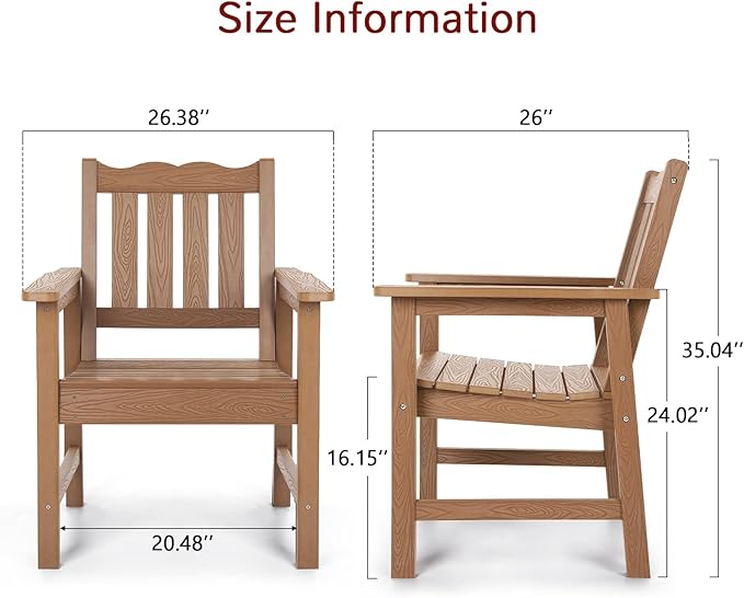 Stoog Patio Chair, All-Weather Outdoor Chairs with 400 lbs Weight Capacity, Looks Like Real Wood, for Patio, Deck, Pool and Backyard, Teak