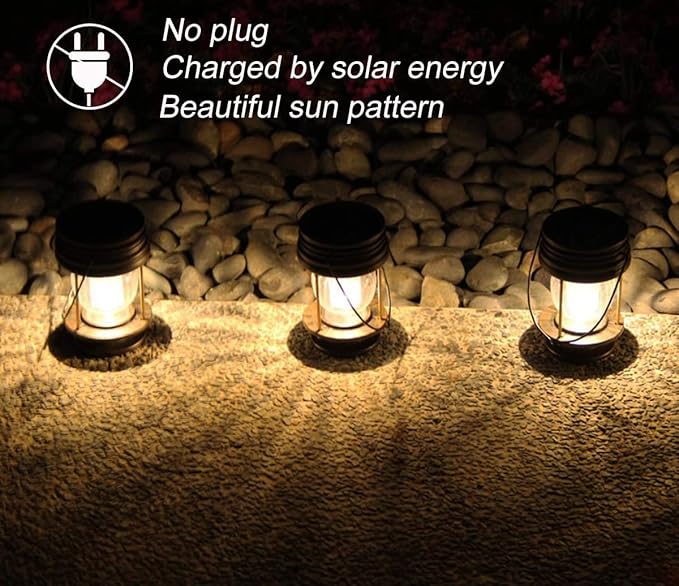 pearlstar Solar Lanterns Outdoor Hanging Solar Lights with Handle for Pathway Yard Patio Garden Decoration, Waterproof Outside Solar Table Lamp,2 Pack 5.5" H (Warm Lights)