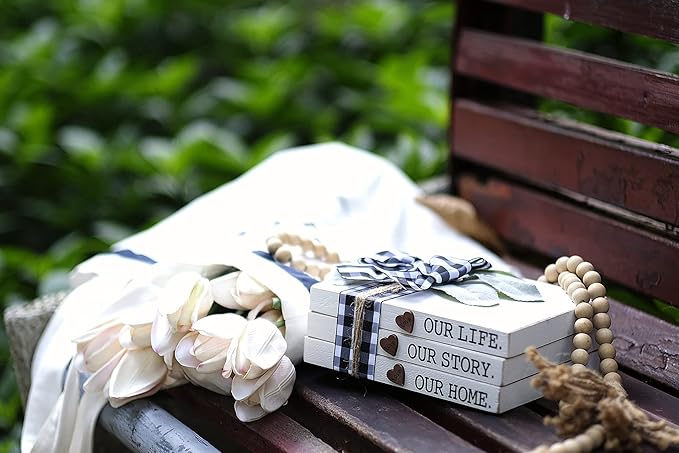 Our Life Our Story Our Home-Farmhouse Stacked Books, 3 Stacked Decorative Books, Rustic Wooden Signs for Home Decor-Housewarming Gifts