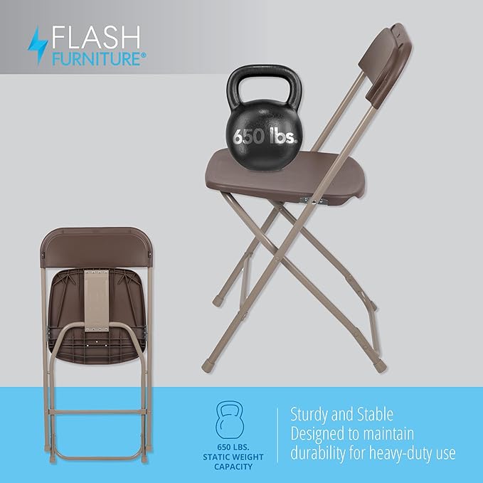 Flash Furniture Hercules Series Plastic Folding Chair Brown - 10 Pack 650LB Weight Capacity Comfortable Event Chair-Lightweight Folding Chair